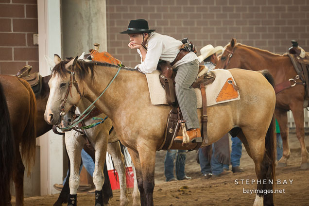 Young competitor at the Cowboy mounted shooting contest. Iowa State Fair, Des Moines.