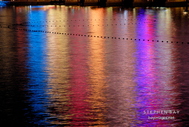 Reflection of neon lights on water. Las Vegas, Nevada, USA.