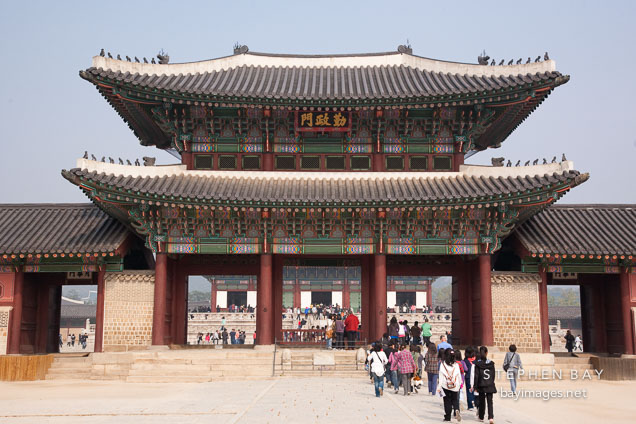 Geunjeongmun is one of three entrance gates to Gyeongbok Palace in Seoul, South Korea.