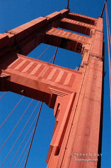 South tower from below. Golden Gate Bridge, San Francisco, California.