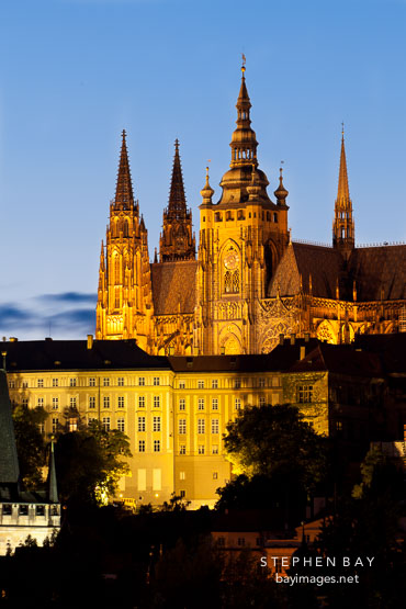 Saint Vitus Cathedral at dusk. Prague, Czech Republic.