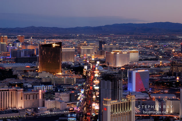Aerial view of Las Vegas Boulevard. Las Vegas, Nevada, USA.