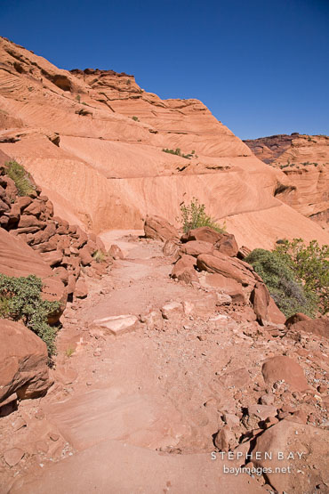 Trail cut into sandstone. Canyon de Chelly, Arizona.