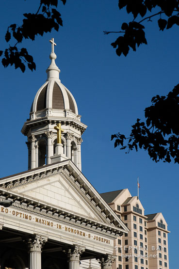 Bell tower cupola. Cathedral Basilica of St. Joseph. San Jose, California, USA.