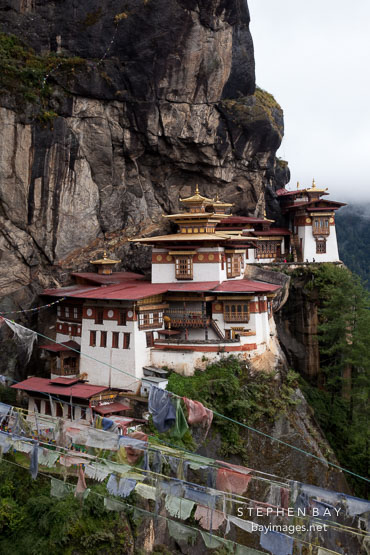 Taktshang Goemba and prayer flags. Paro Valley, Bhutan.