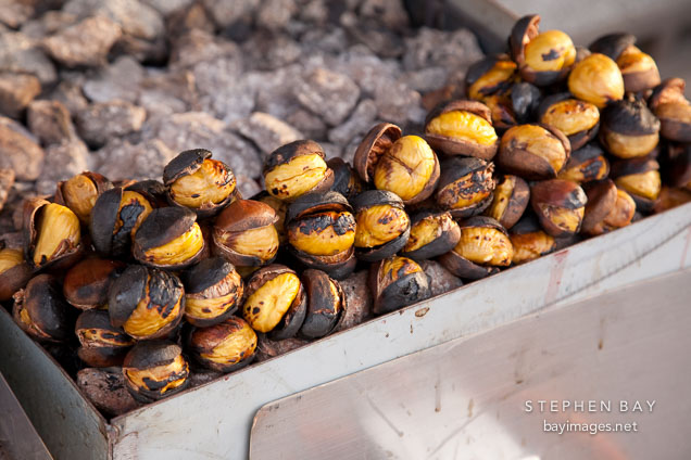 Roasted Chestnuts are for sale at this stand in Wolmido, Incheon, South Korea.