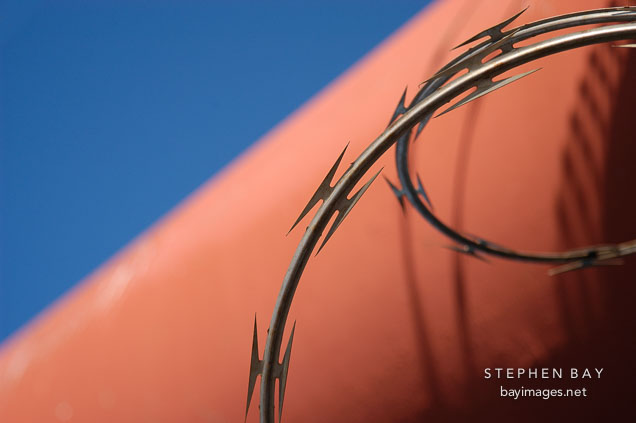 Barbed wire on the Golden Gate Bridge. San Francisco, California.