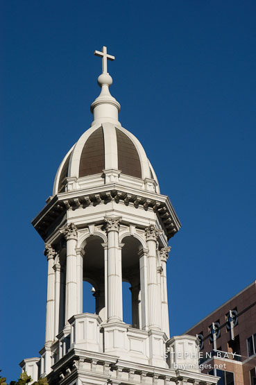 Bell tower cupola. Cathedral Basilica of St. Joseph. San Jose, California, USA.