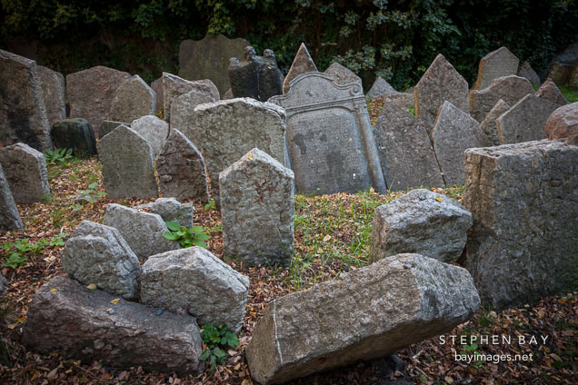 Thousands of graves are crammed into the Old Jewish Cemetery. Prague, Czech Republic.