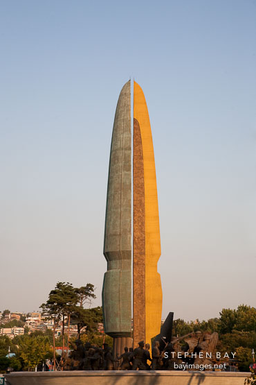 Korean War Monument (Tower of Korean War) at the entrance to the grounds of the War Memorial of Korea.