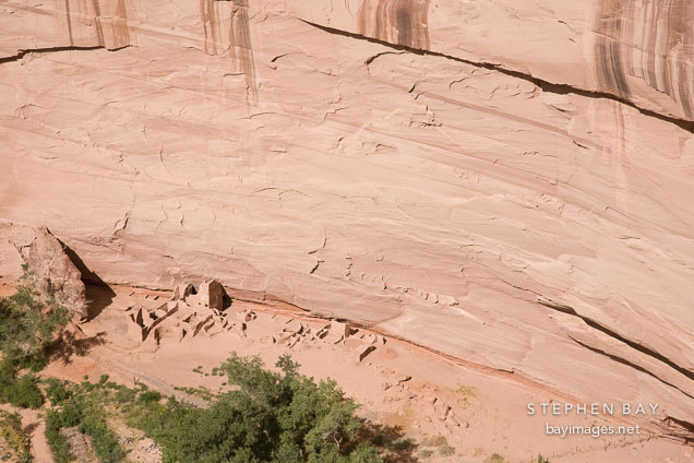 Antelope House Ruins sit against the canyon wall. Canyon de Chelly NM, Arizona.