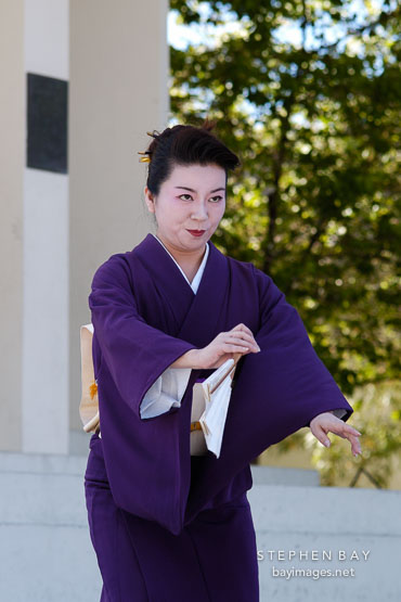 Japanese classical dance: Nihon Buyo Kiyonomoto Ryu. Cherry blossom festival, Japantown, San Francisco, California, USA.
