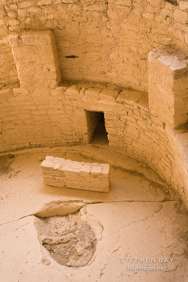 Close-up of bottom of kiva. Balcony House, Mesa Verde NP, Colorado.