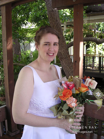 Kara Sjoblom holding flower bookquet.