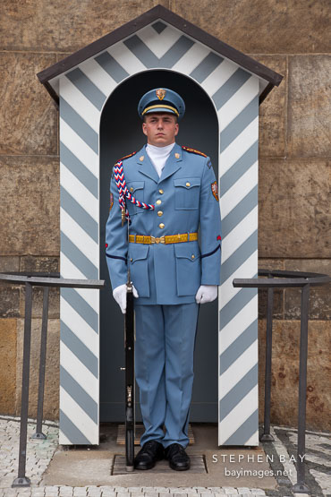 Prague castle guard standing on duty. Prague, Czech Republic.
