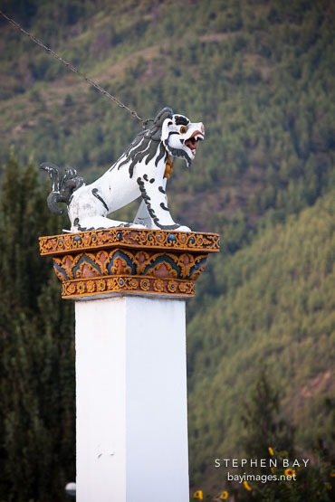Snow lion statue at the National Memorial Chorten in Thimphu, Bhutan.