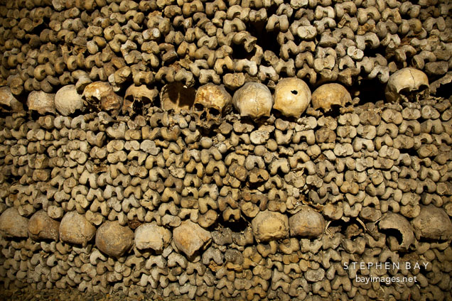 Bone pile in the catacombs. Paris, France.