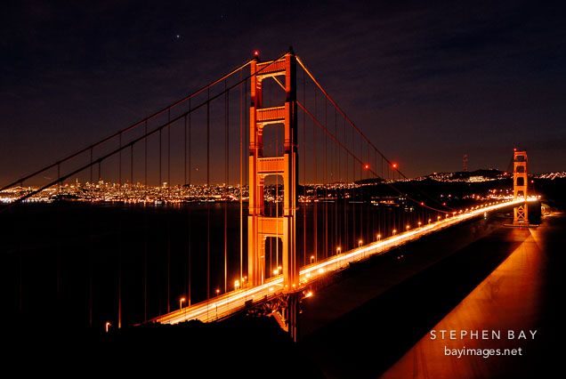 Golden Gate Bridge at night. San Francisco, California, USA.