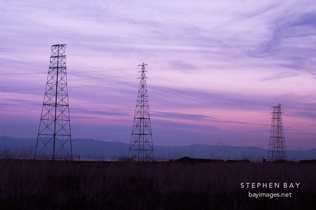 Electricity towers. Palo Alto Baylands Nature Preserve, California.