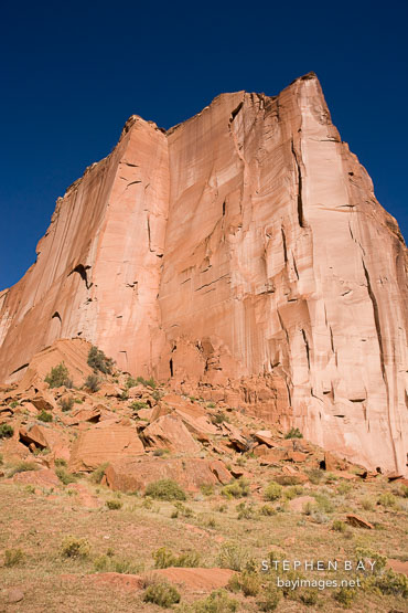 Fallen rock at the base of the canyon wall. Canyon de Chelly NM, Arizona.