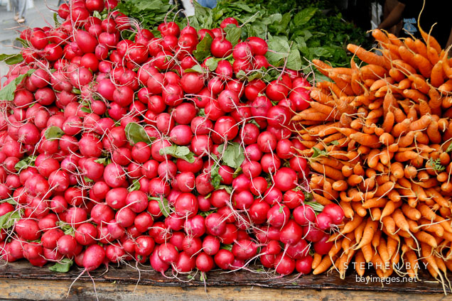 Beets and carrots at the farmers' market. Union Square, New York City, New York, USA.