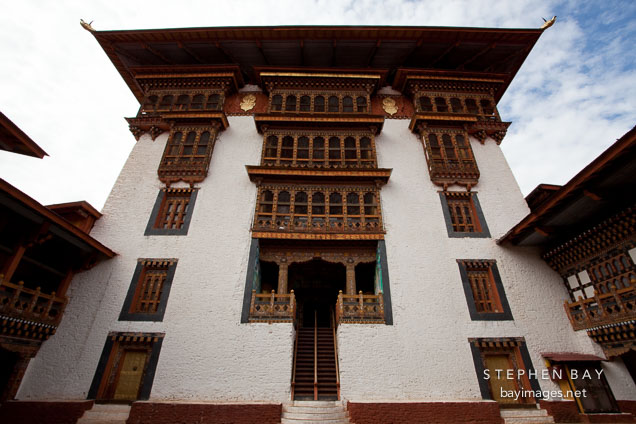 Central tower of the Punakha Dzong viewed from the second courtyard.
