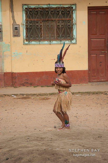 Girl practicing a march for Independence Day. Puerto Maldonado, Peru.