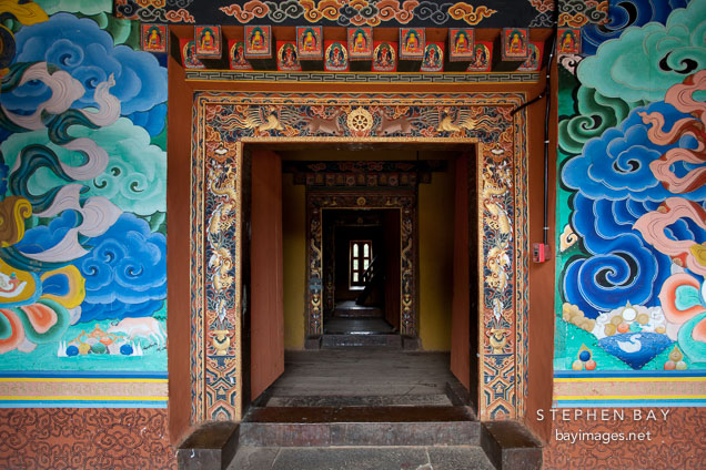 Doorway to the stairs of the central tower at Punakha Dzong.