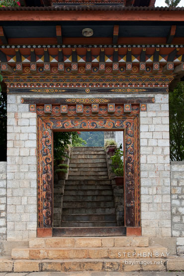 Doorway at Khamsum Yuelley Namgyal Chorten. Punakha Valley, Bhutan.