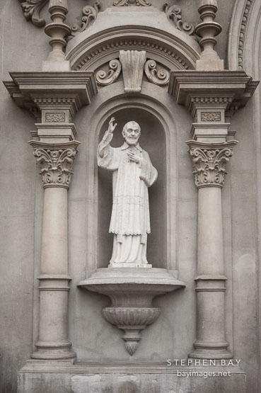 Statue on the front of Iglesia Medalla Milagrosa church. Miraflores, Lima, Peru.
