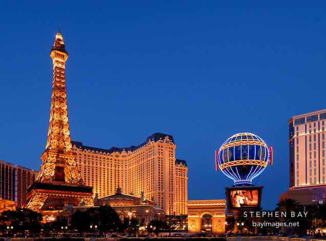 Eiffel tower replica at the Paris Las Vegas hotel. Las Vegas, Nevada, USA.
