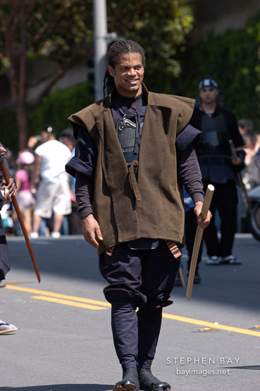Man with wooden sword. Japantown, San Francisco, California, USA.