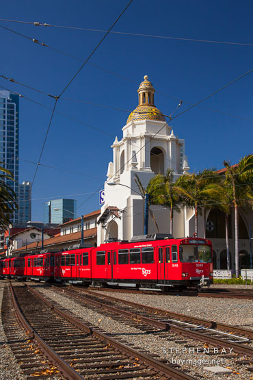 Trolley and Santa Fe Depot. San Diego.