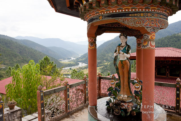 Sculpture of goddess in a pavilion at Khamsum Yuelley Namgyal Chorten. Punakha Valley, Bhutan.