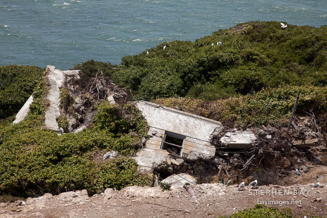 Rubble piles on Alcatraz Island.