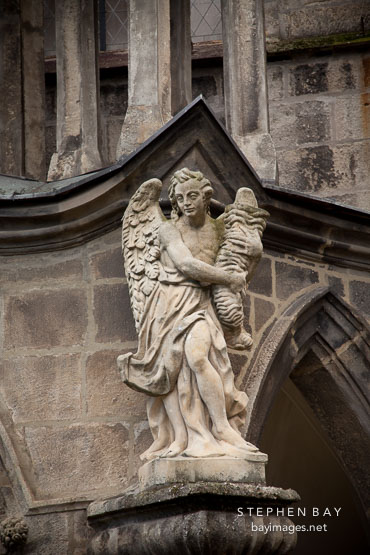Statue of angel at the Cathedral of the Assumption of the Virgin Mary. Sedlec, Czech Republic.