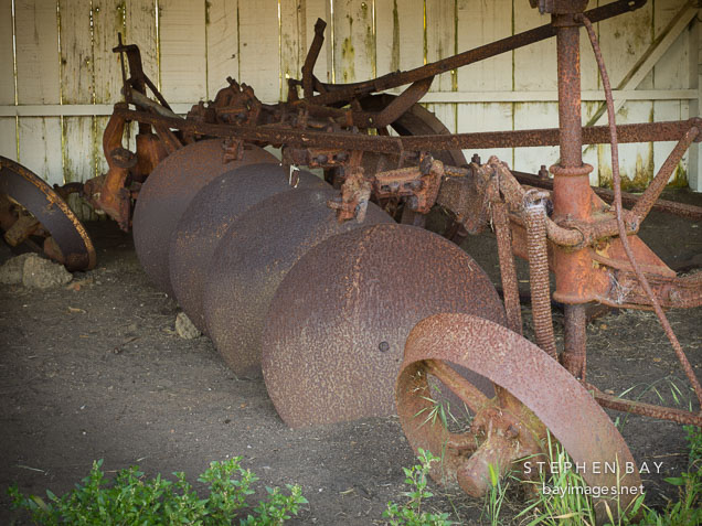 Disc harrow farm equipment. Pierce ranch, Point Reyes, California.