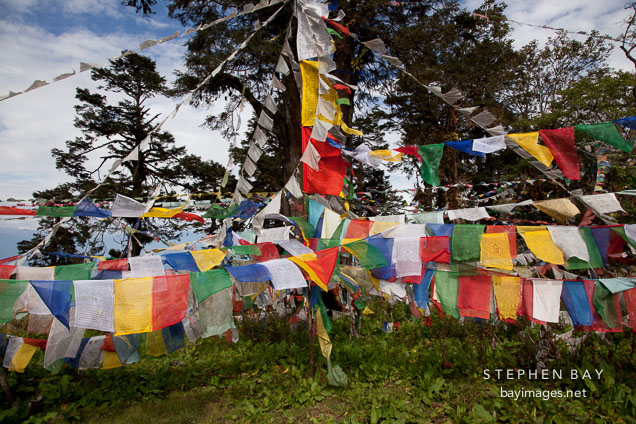 Prayer flags at Druk Wangyal Chorten. Dochula pass, Bhutan.