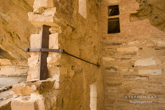 Reinforced walls with angle irons. Balcony House, Mesa Verde NP, Colorado.