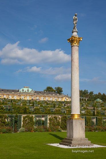 Pillar in the south facing garden at Sanssouci. Potsdam, Germany.