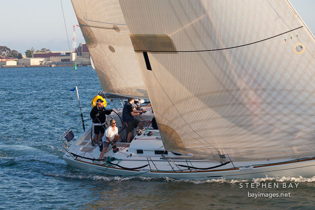 Close-up of sailboat crew in the San Diego Bay. San Diego, California.