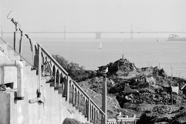 Rubble and staircase. Alcatraz, San Francisco, California.