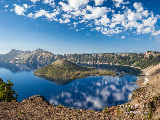 Crater Lake with caldera rim and Wizard Island.