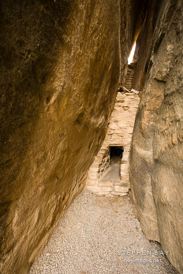 Extremely narrow passage believed to be used for defensive purposes at Balcony House. Mesa Verde NP, Colorado.