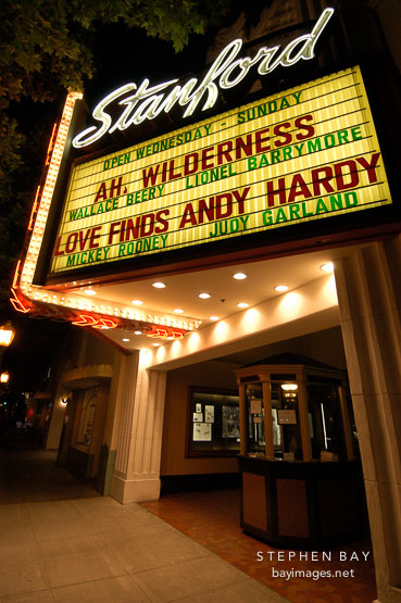Sign at movie theatre. Palo Alto, California, USA.