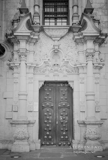 Door and facade at the Lima Cathedral.