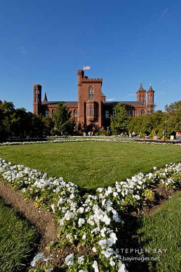 Flowers and the Smithsonian Castle. Washington, D.C., USA
