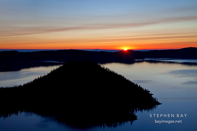 Sunrise over Wizard Island. Crater Lake NP, Oregon.