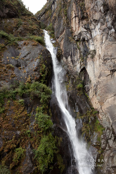 Waterfall with Drupchu (holy water) of one hundred thousand dakinis. Paro Valley, Bhutan.