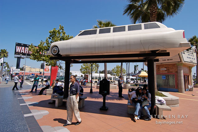 Bus stop made from a limousine. Hollywood, California, USA.